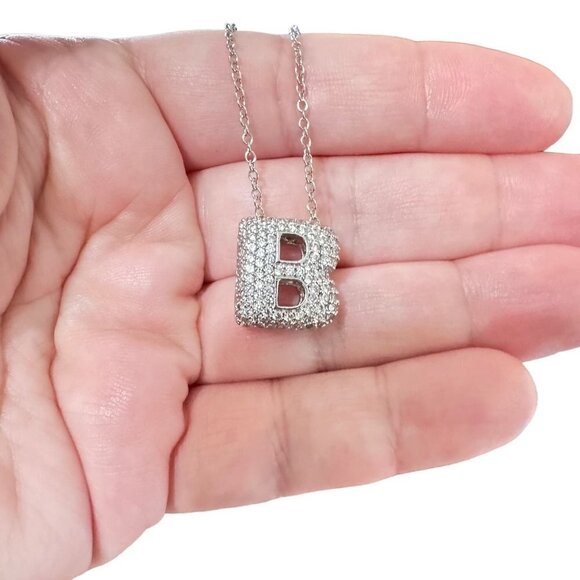 Joan Boyce Clear Crystal Initial "B" Silver Tone 16 to 18 Inch Necklace - Picture 2 of 4